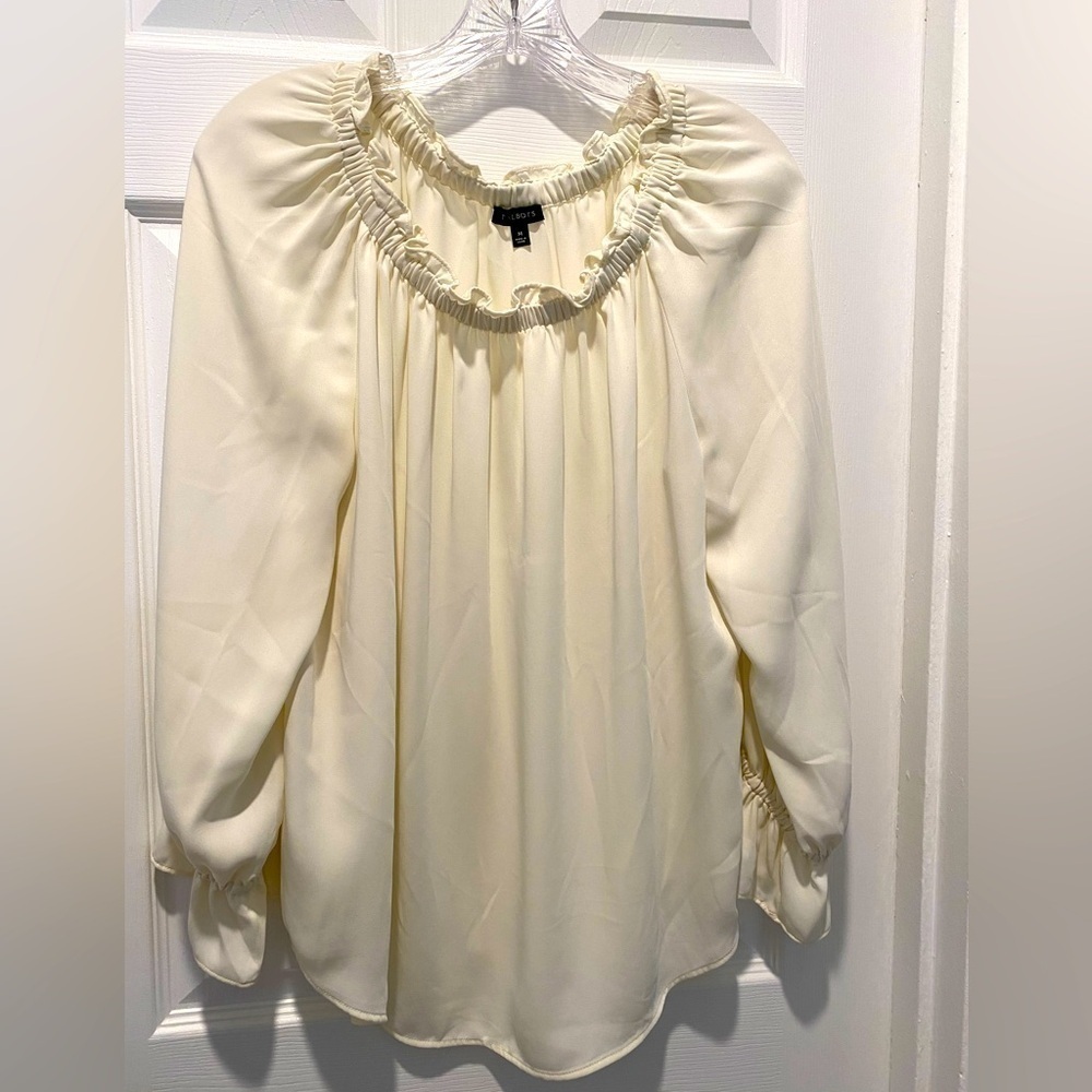 Talbots on or off the shoulder ivory blouse top shirt Elastic around neck M
Ch